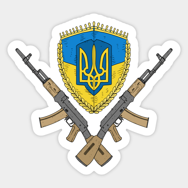 Ukrainian flag with AK47 rifles. Sticker by JJadx